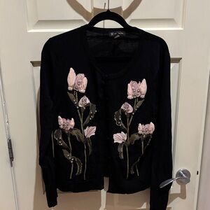 Floral Embroidered Black Sweater